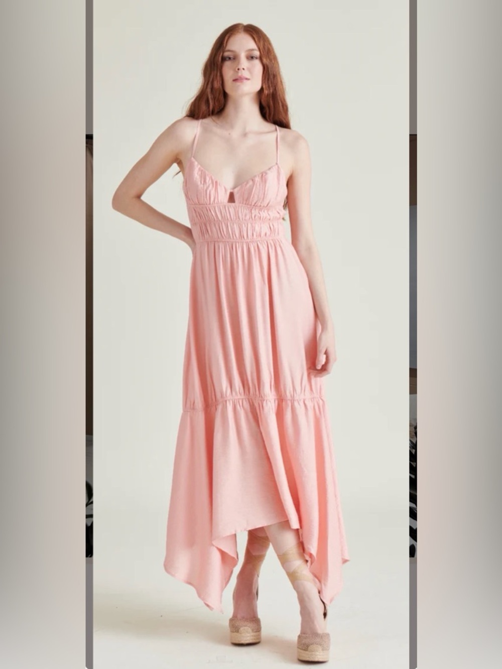 Steve Madden Blush Pink Midi Dress Smocked Strappy Boho NWT Small - Picture 3 of 9